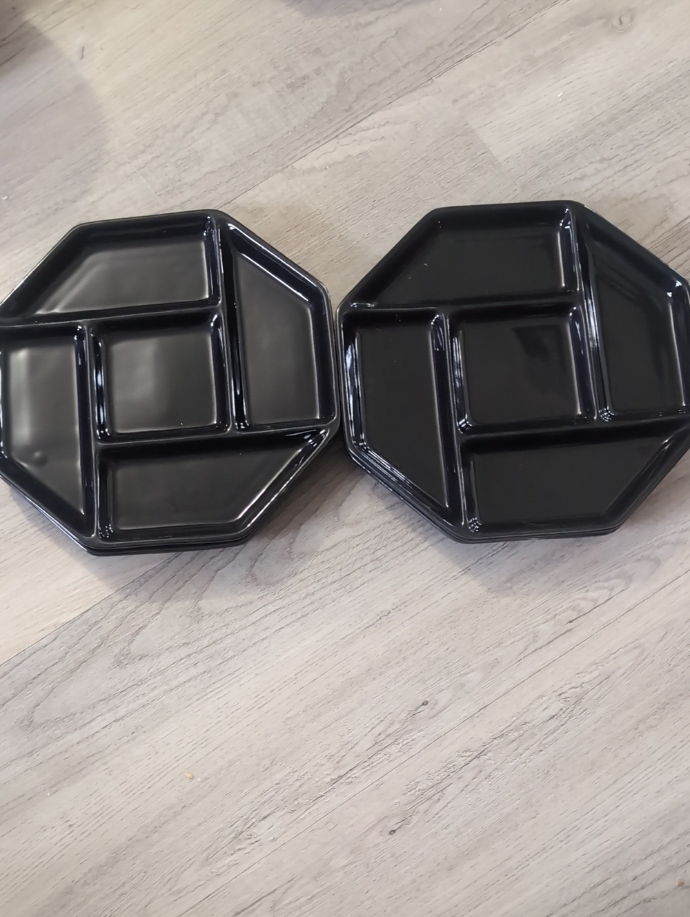 Vintage Black Octagonal Ceramic Divided Plates Japan - Set of 4(Listing 2of2)